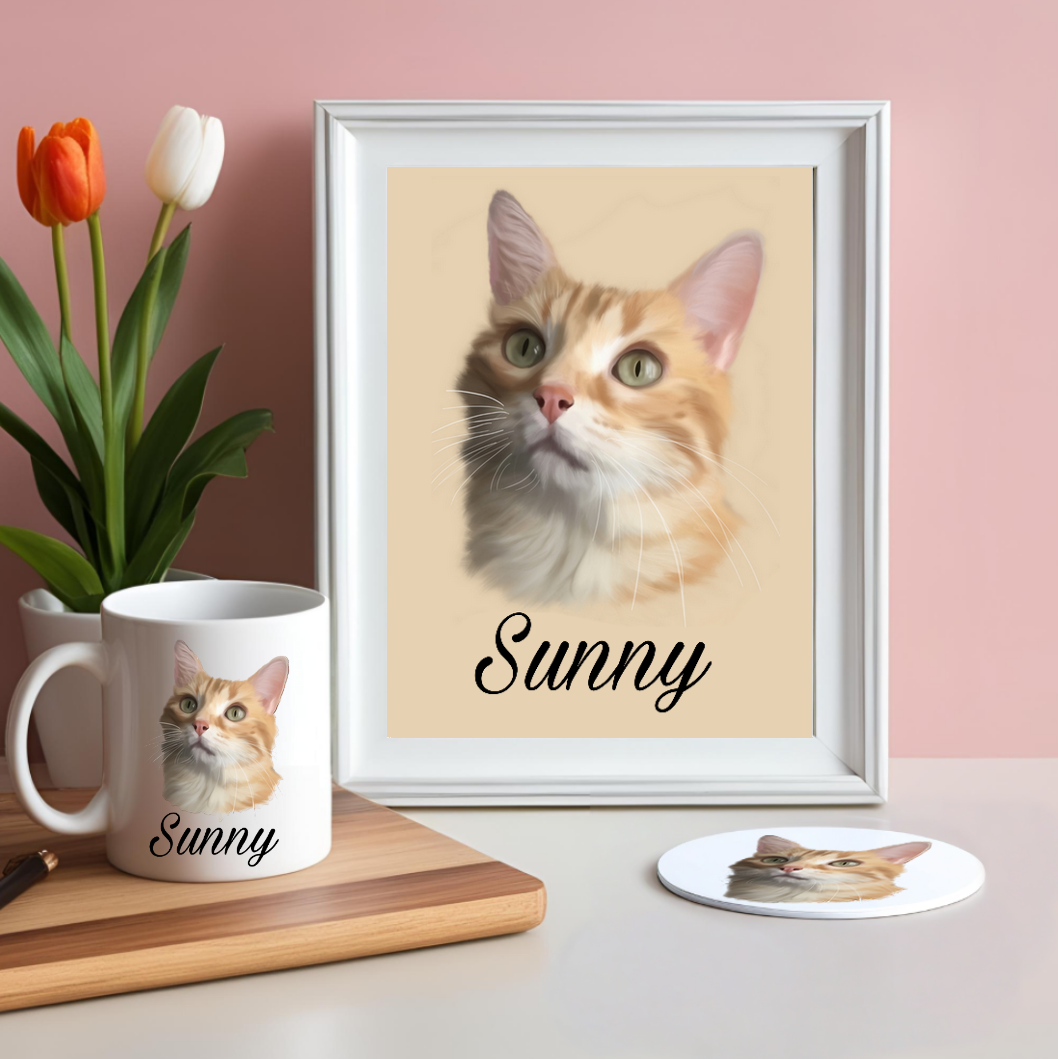 Formule cadeau avec portrait personnalisé, mug et 5 stickers animal de compagnie