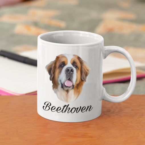 Photo mug Saint Bernard personnalisé avec le prénom Beethoven