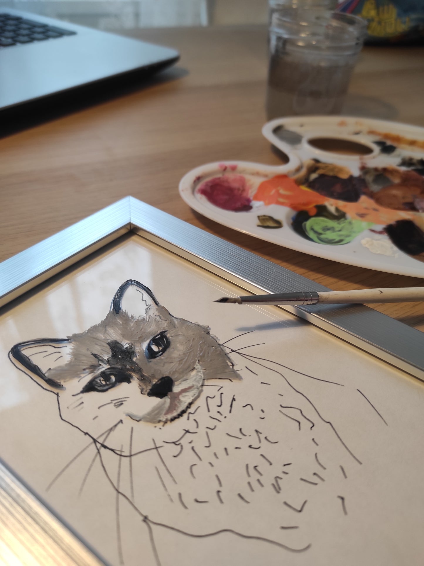 Peinture en cours d'un portrait de chat personnalisée