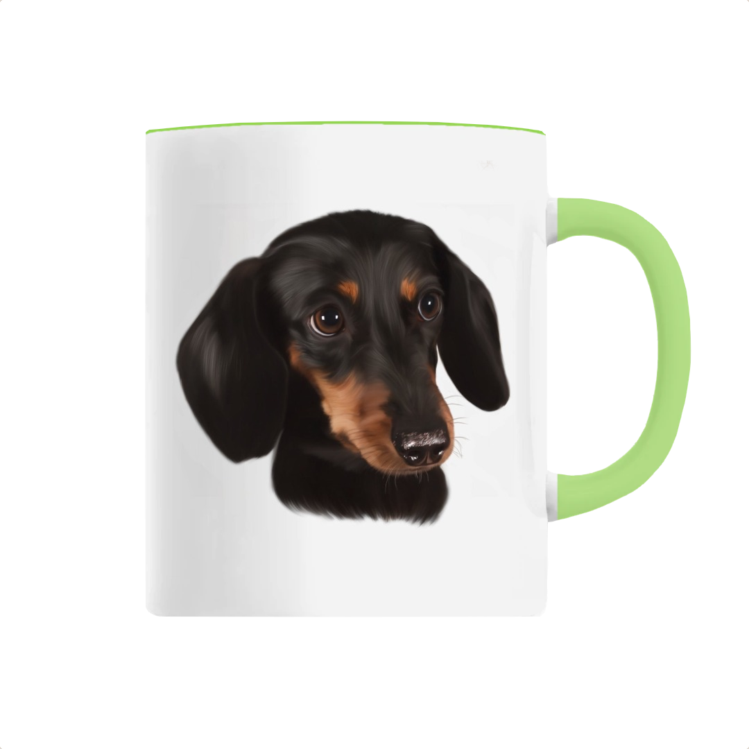 Mug personnalisable portrait teckel nain vert