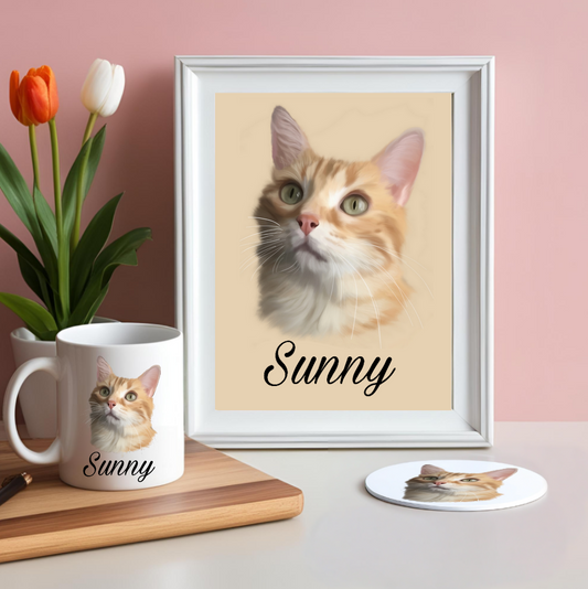 Formule cadeau avec portrait personnalisé, mug et 5 stickers animal de compagnie