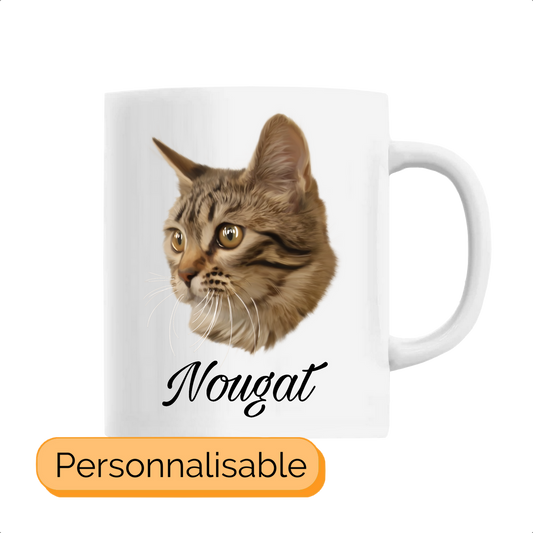 Mug avec portrait d'un chat european shorthair personnalisable avec un prĂ©nom
