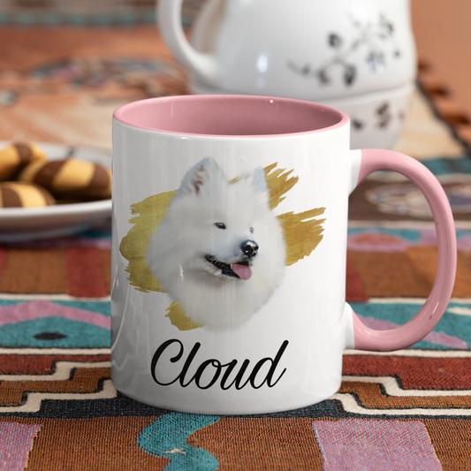 Mug avec un portrait d'un samoyÚde personnalisable avec un prénom