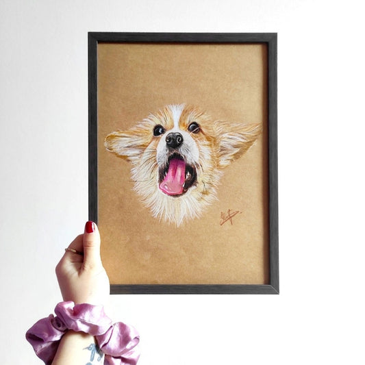Portrit personnalisĂ© a4 au crayon chien corgi