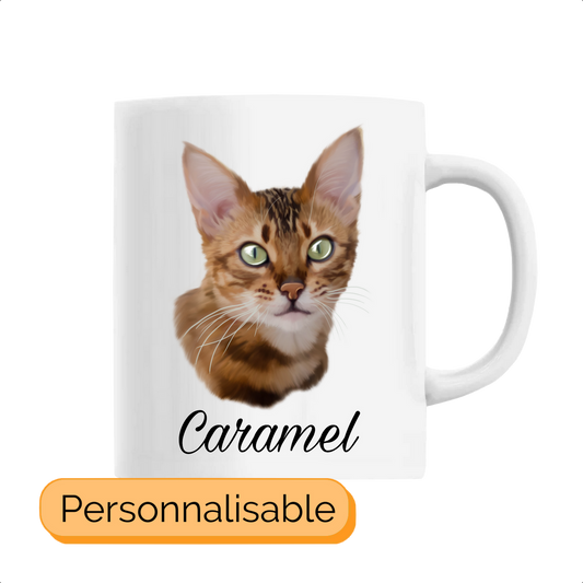 Mug avec portrait d'un chat bengal personnalisable avec un prĂ©nom