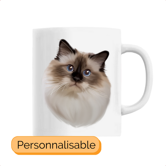 Mug avec portrait d'un chat sacrĂ© de birmanie personnalisable avec un prĂ©nom