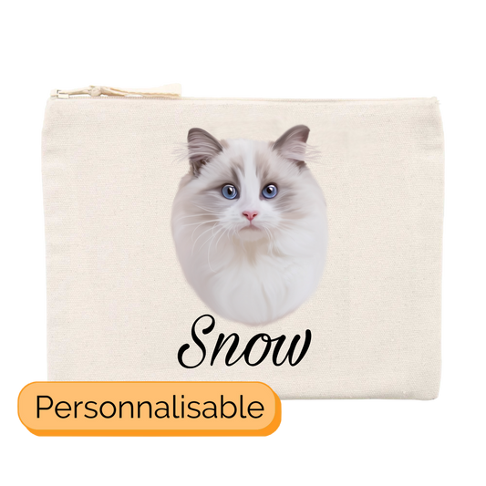 Trousse avec portrait d'un chat ragdoll personnalisable avec un prĂ©nom