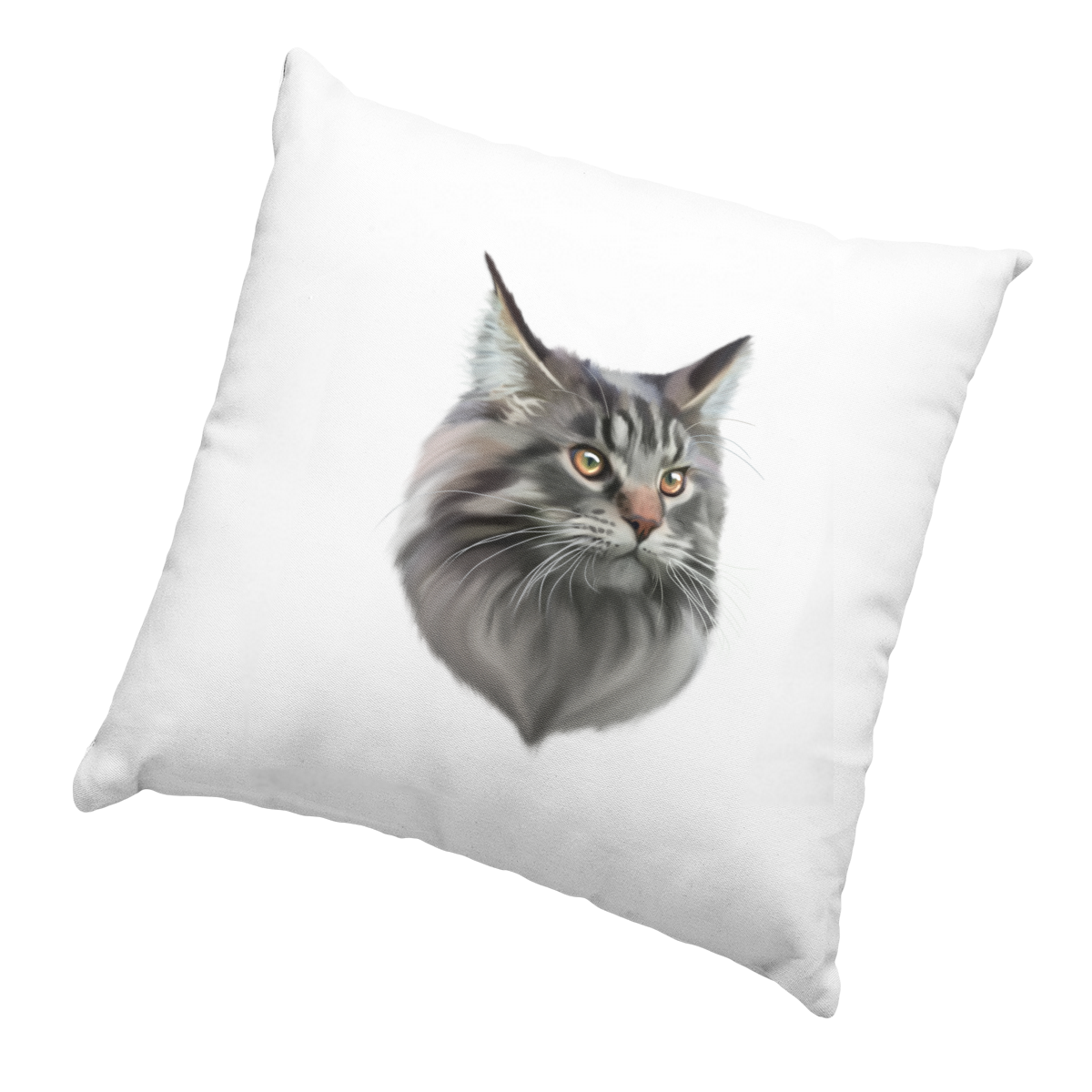 Coussin blanc chat maine coon gris