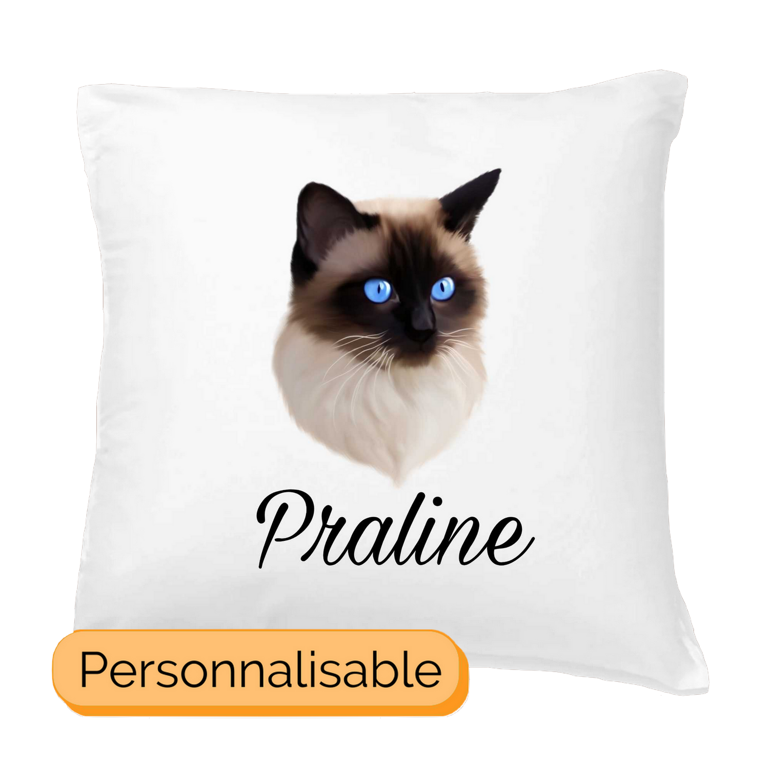 Coussin avec housse personnalisable avec nom chat siamois