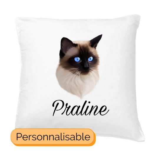 Coussin avec housse personnalisable avec nom chat siamois