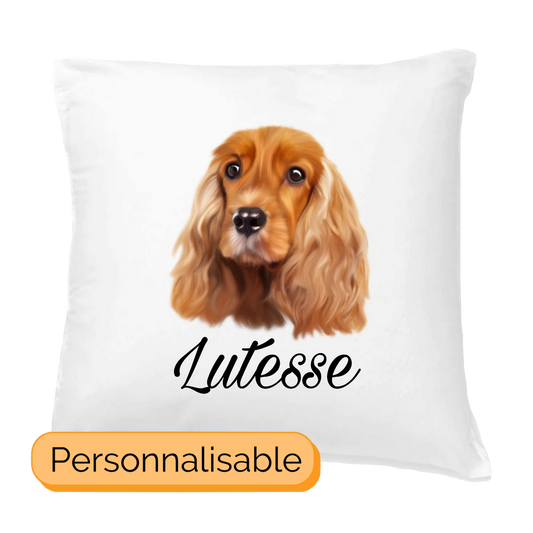 Coussin personnalisable avec nom chien cocker spaniel anglais