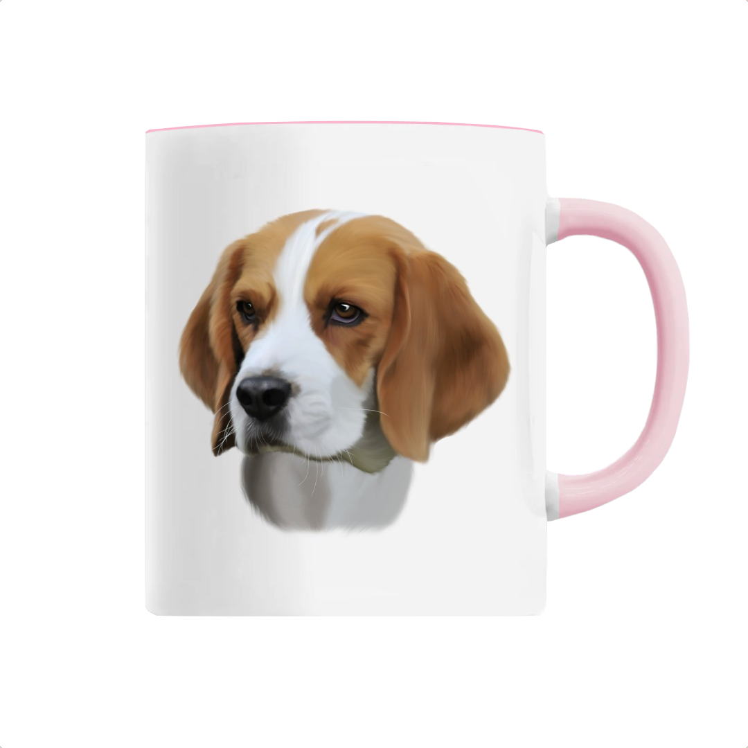 Tasse portrait chien beagle rose