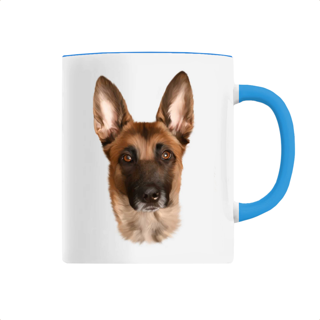 Tasse portrait chien malinois bleue