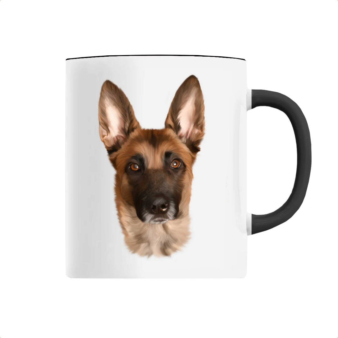 Tasse portrait chien malinois noire