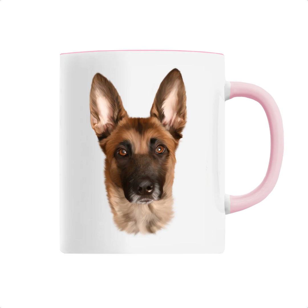 Tasse portrait chien malinois rose