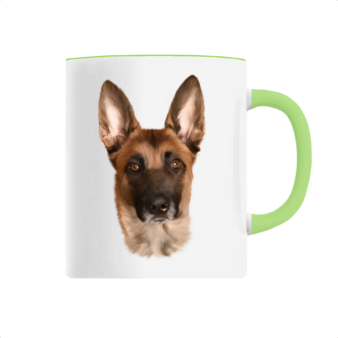 Tasse portrait chien malinois verte