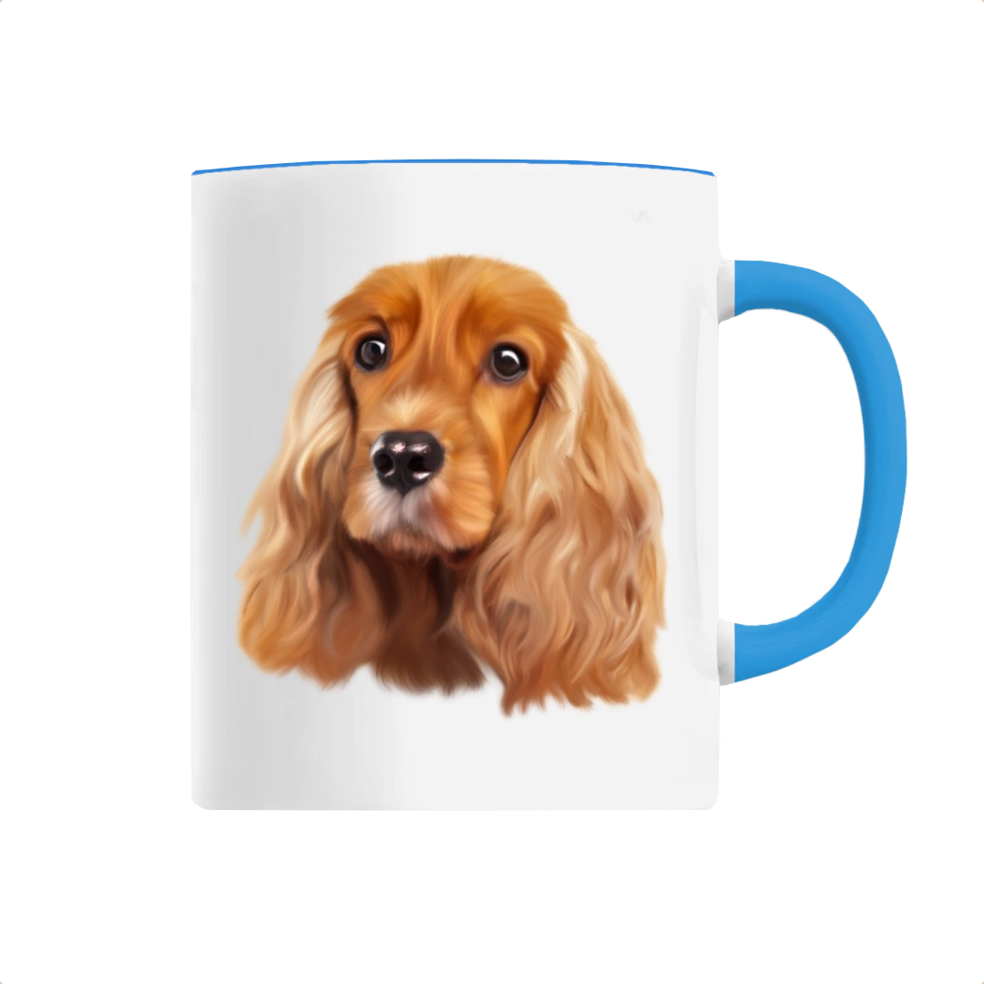 Mug portrait cocker spaniel anglais bleu