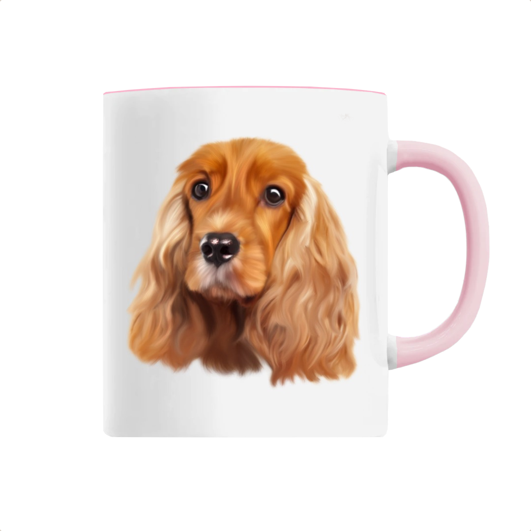 Mug portrait cocker spaniel anglais rose