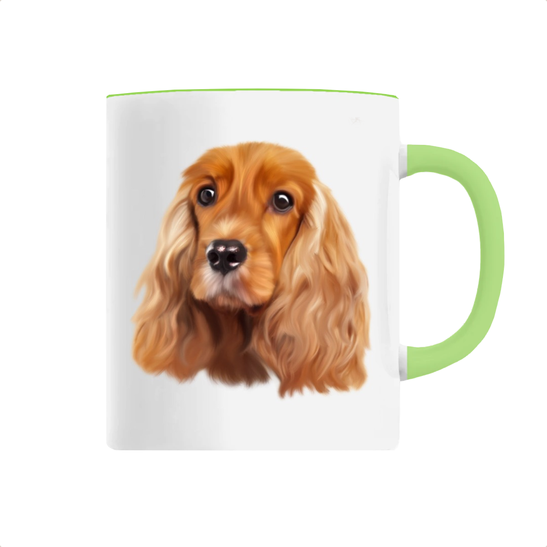 Mug portrait cocker spaniel anglais vert