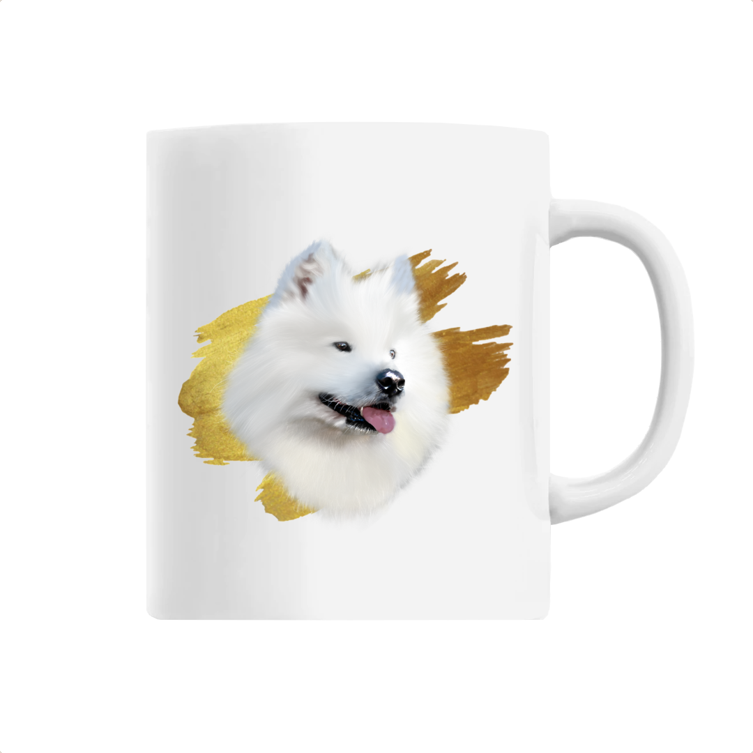 Tasse céramique portrait chien samoyède blanc