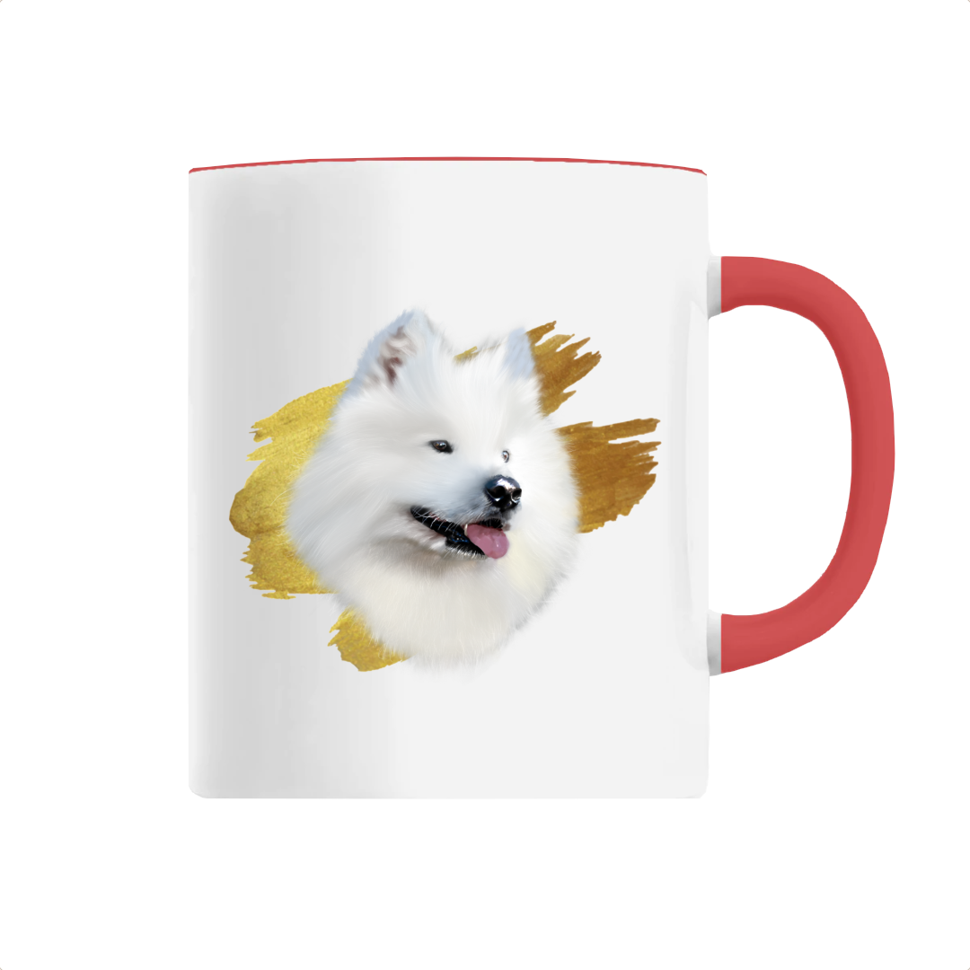 Tasse céramique portrait chien samoyède rouge