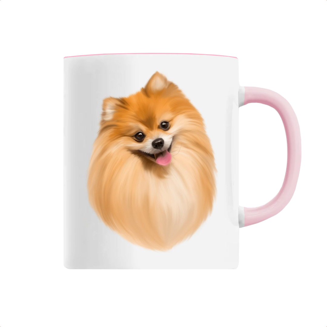 Tasse personnalisable portrait chien spitz rose