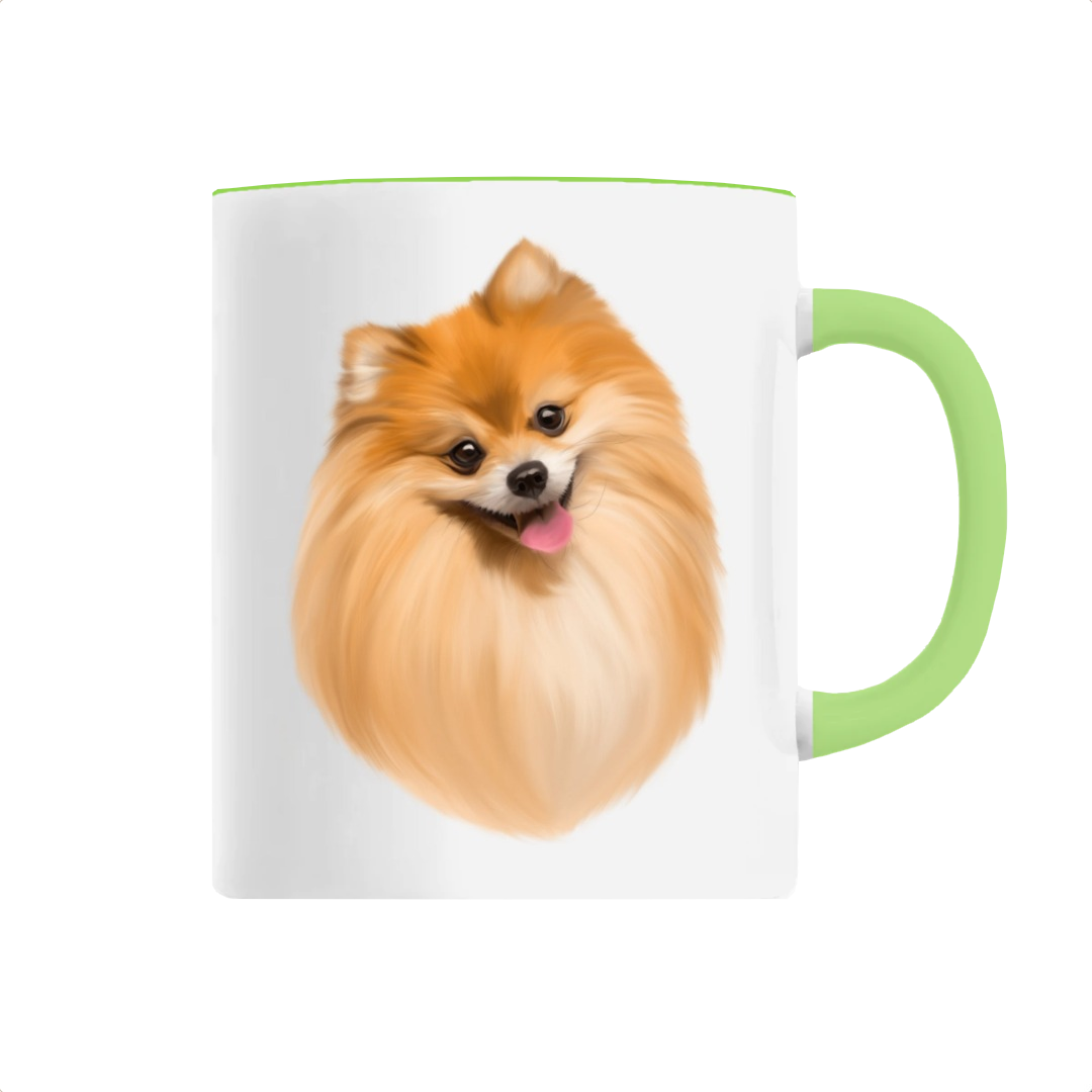 Tasse personnalisable portrait chien spitz vert