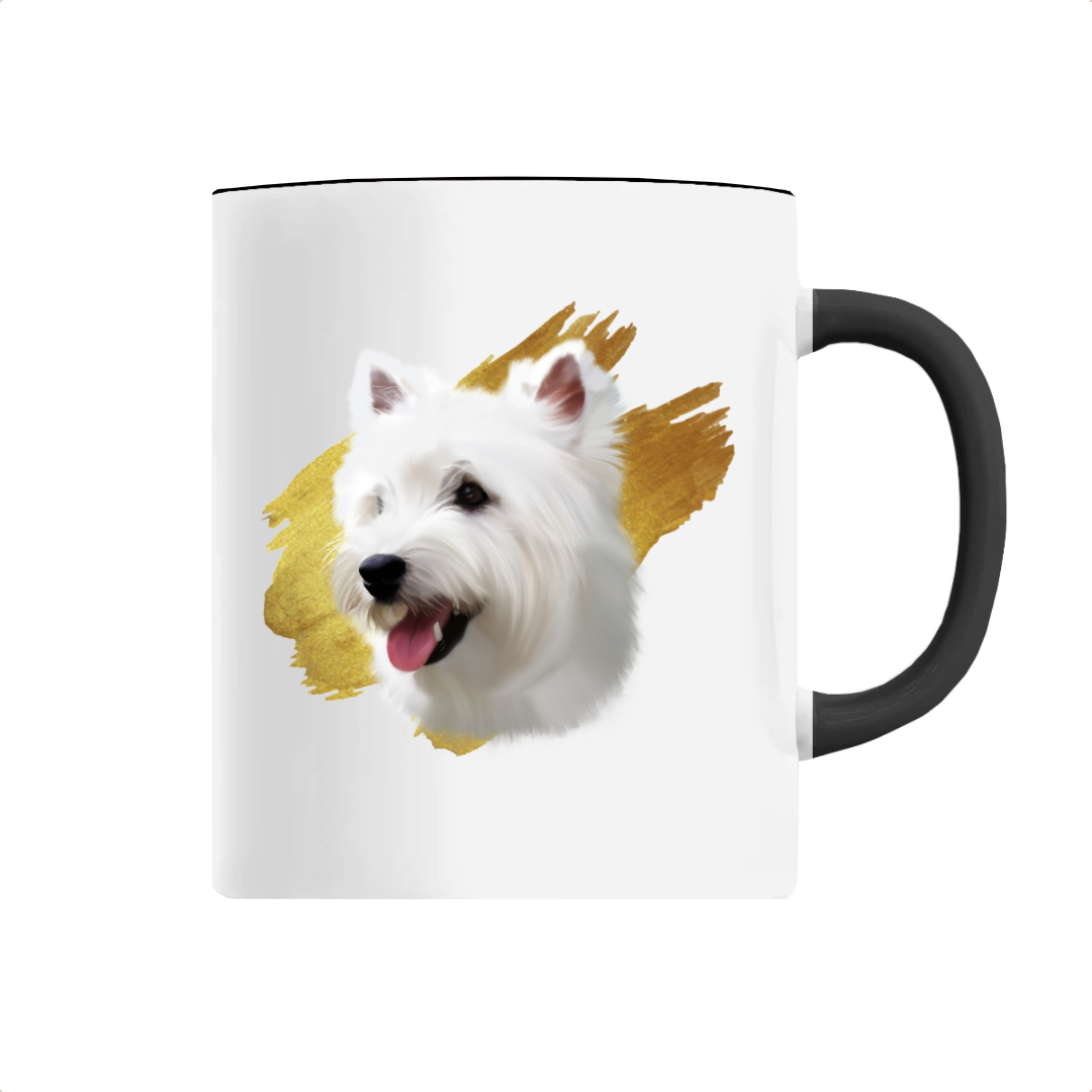 Tasse céramique portrait chien blanc westie noir