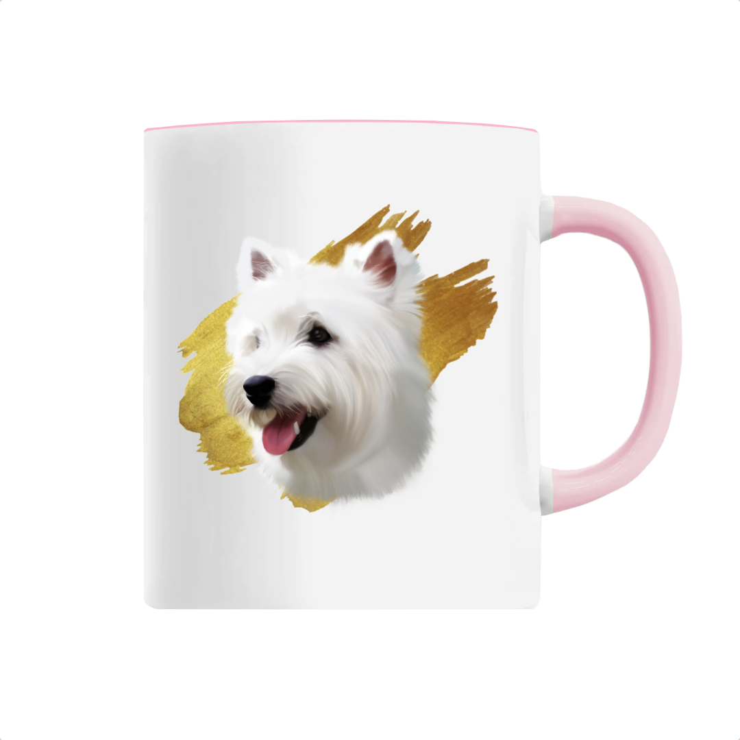 Tasse céramique portrait chien blanc westie rose