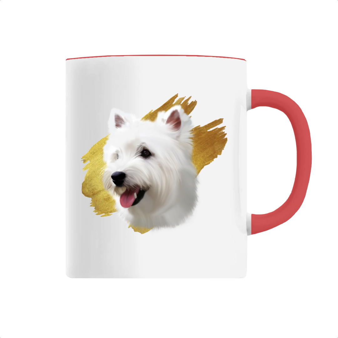 Tasse céramique portrait chien blanc westie rouge