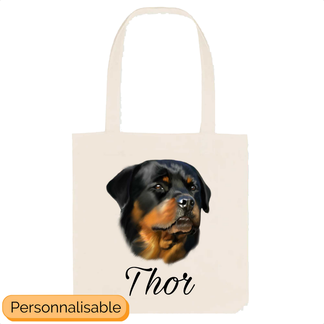 Totebag beige personnalisable rottweiler