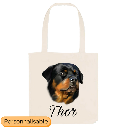 Totebag beige personnalisable rottweiler