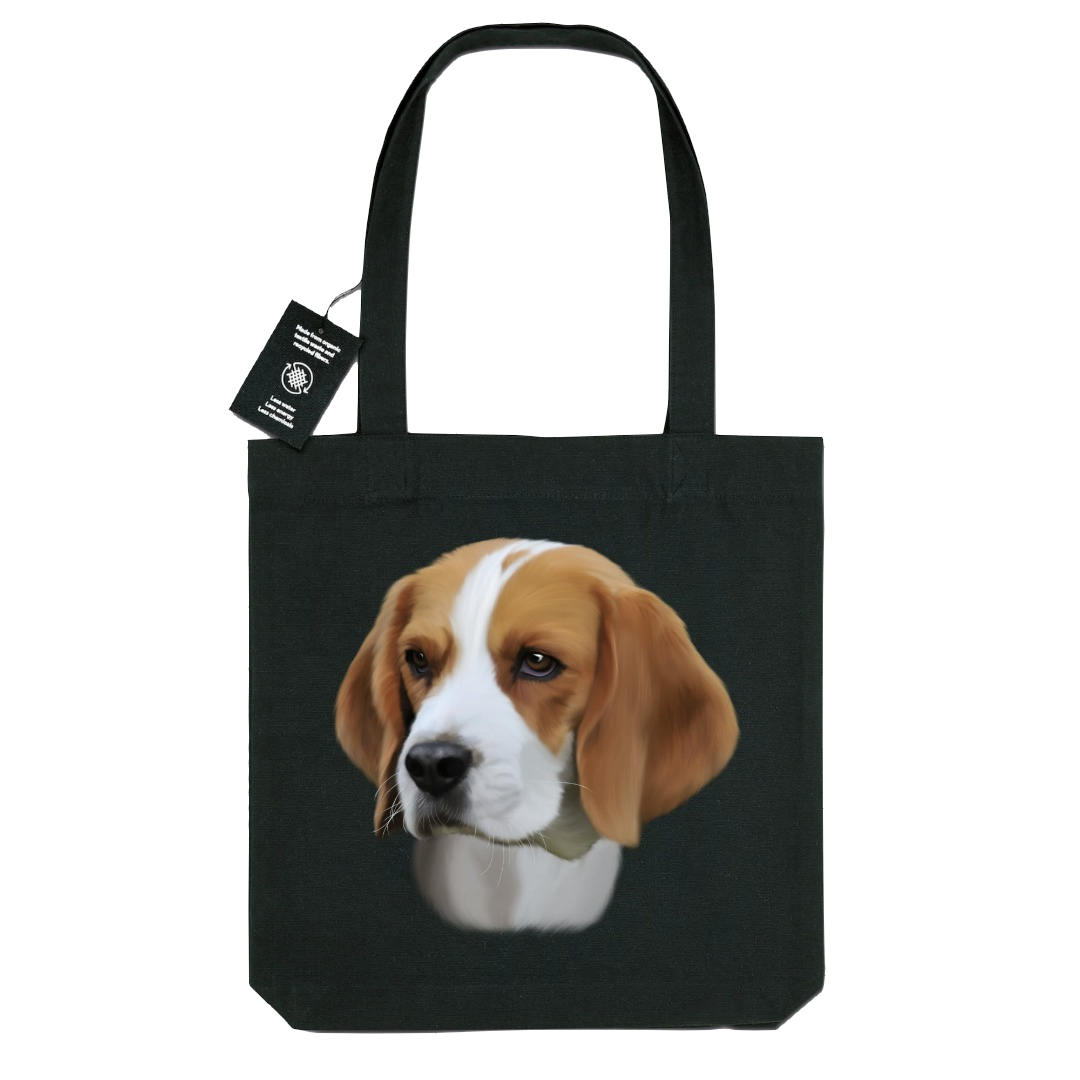 Totebag noir portrait chien beagle