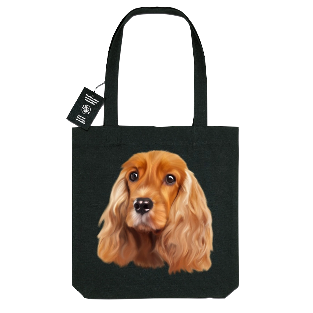 Totebag noir avec portrait cocker spaniel anglais