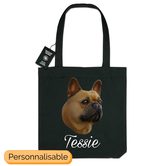 Totebag noir personnalisable avec nom chien bouledogue francais