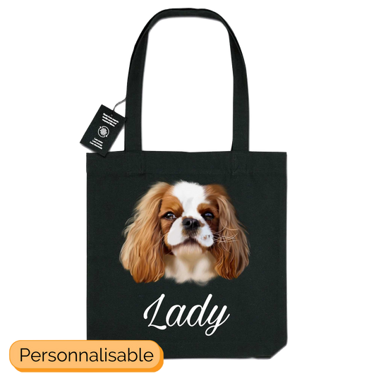 Totebag noir personnalisable cavalier king charles