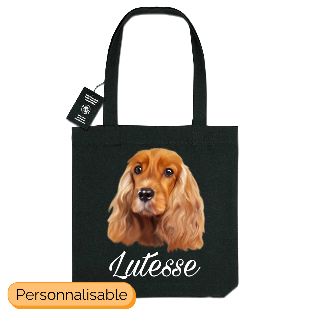 Totebag noir personnalisable avec nom cocker spaniel anglais