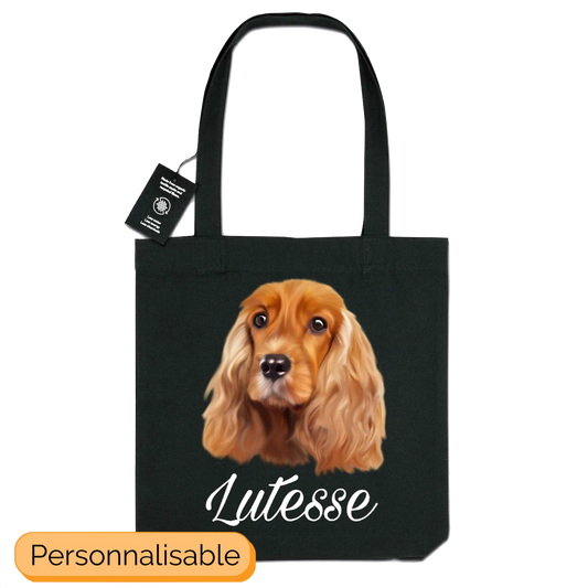 Totebag noir personnalisable avec nom cocker spaniel anglais