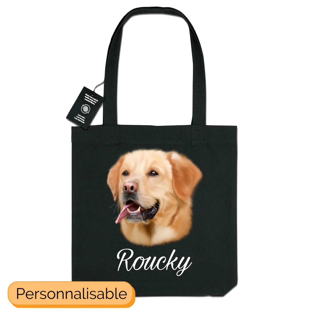 Totebag noir personnalisable golden retriever