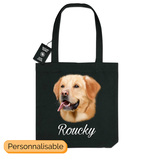 Totebag noir personnalisable golden retriever