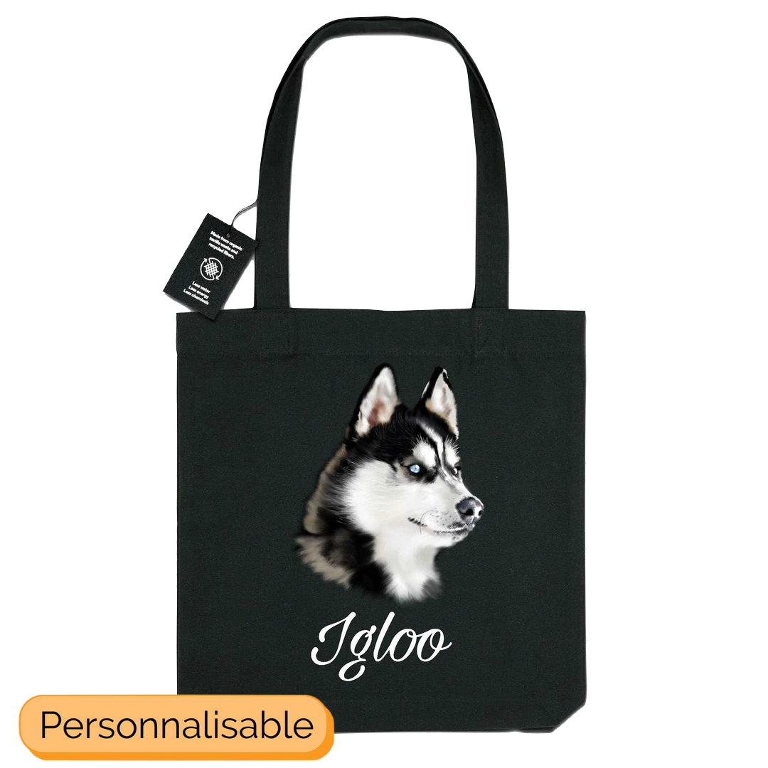 Totebag noir personnalisable husky