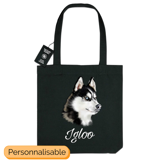 Totebag noir personnalisable husky