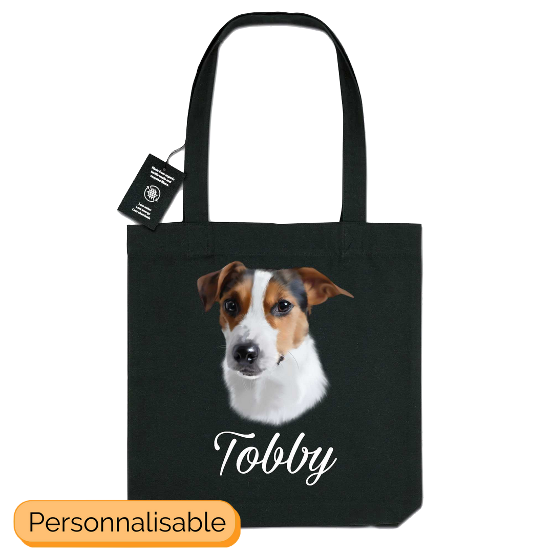 Totebag noir personnalisable jack russell