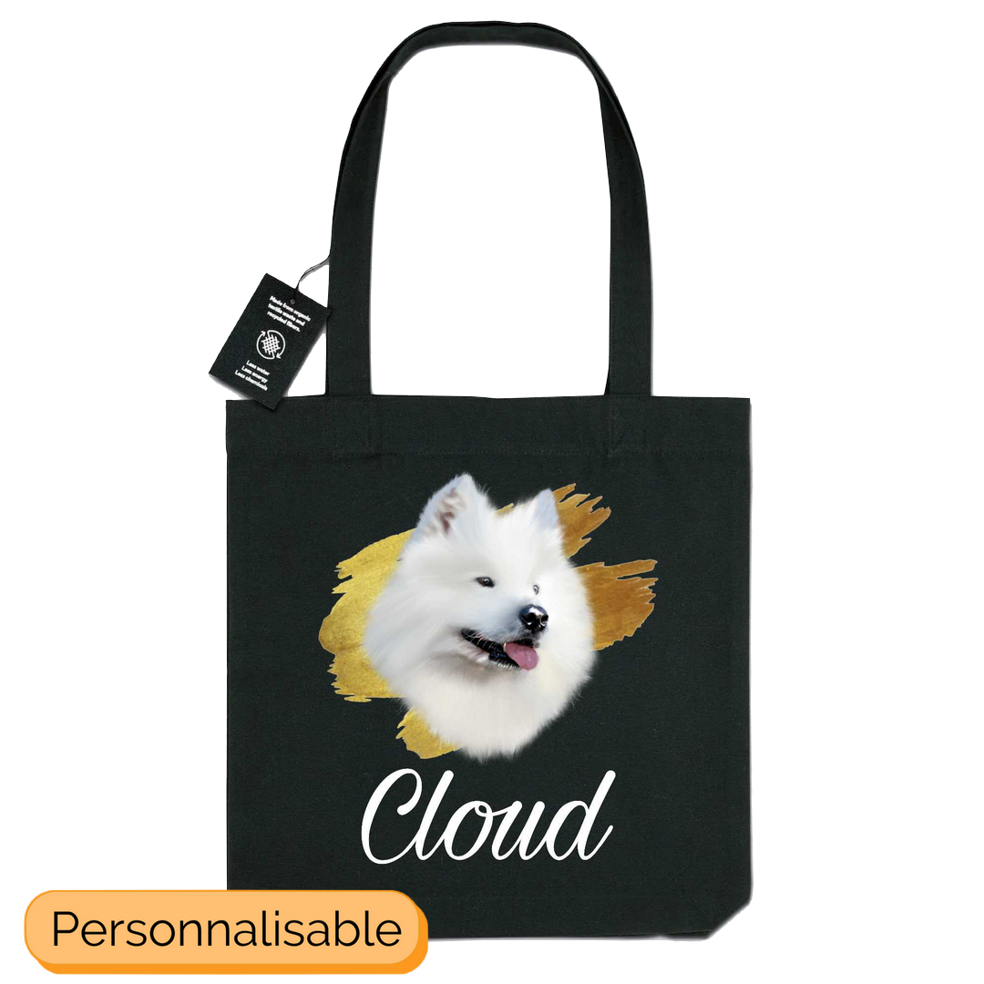 Totebag noir personnalisable samoyède