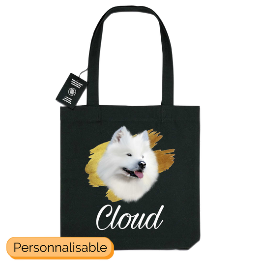 Totebag noir personnalisable samoyède