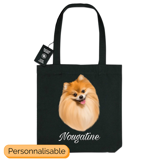 Totebag noir personnalisable avec nom chien spitz